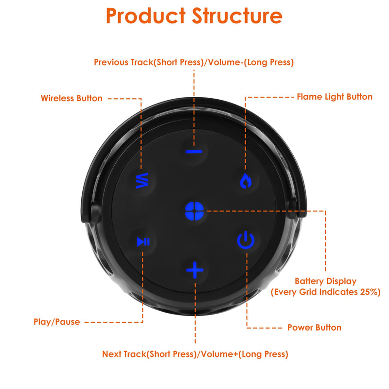 Outdoor Speaker with Flame Light – Bluetooth 5.3, IPX5
