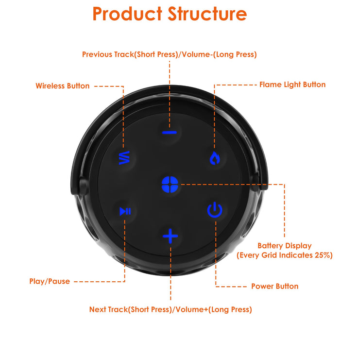 Outdoor Speaker with Flame Light – Bluetooth 5.3, IPX5
