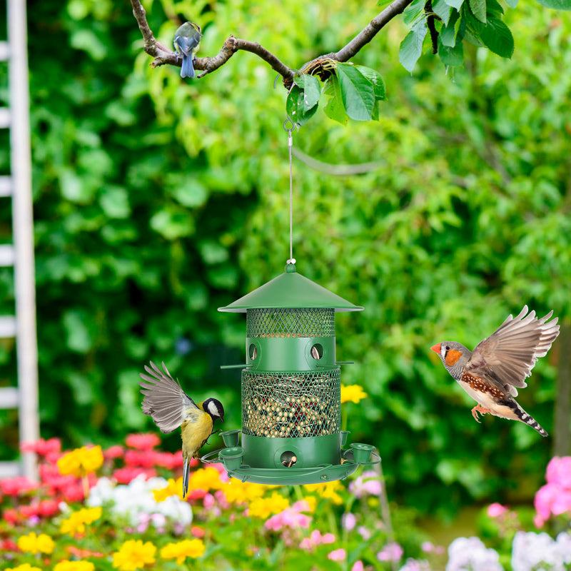 3-Tier Hanging Bird Feeder – Rust-Proof Metal with 4 Drinkers and 6 Perches