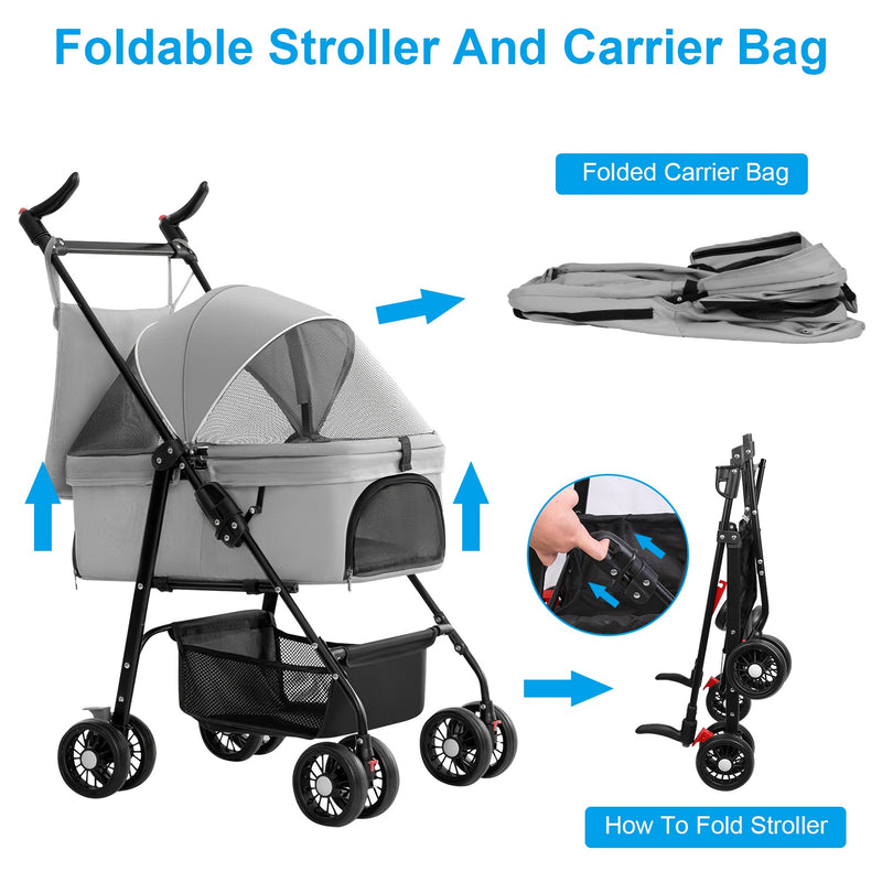 Pet Travel Stroller - With Removable Lining and 2 Compartments