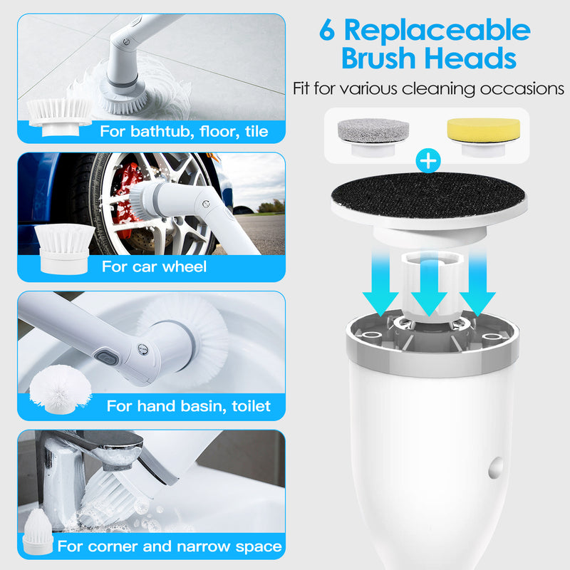 Spin Scrubber – IPX6 Waterproof with Extendable Handle and 6 Attachments