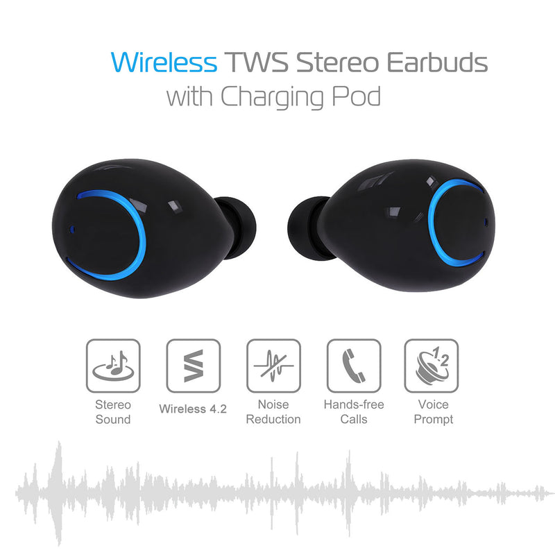 TWS Wireless Earbuds – Stereo with Microphone, Charging Pod, and Call Control