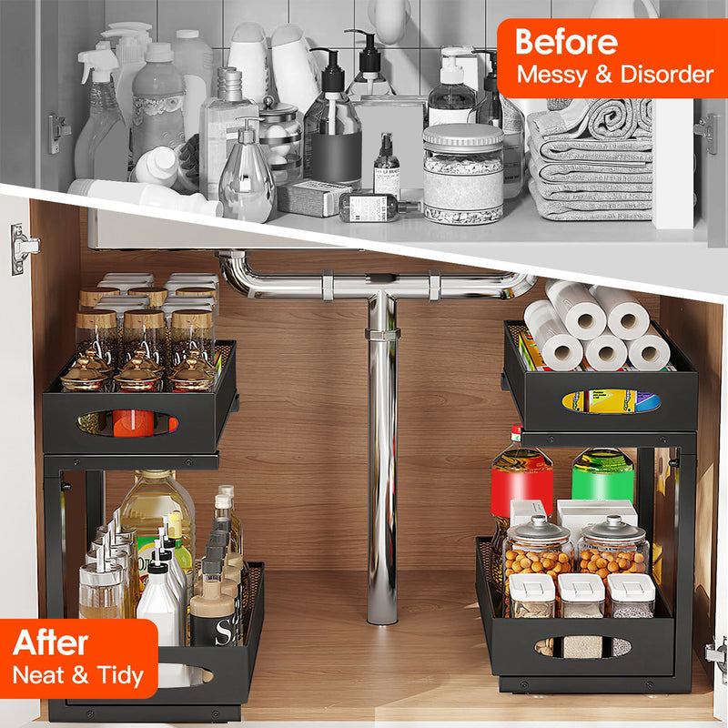 2-Tier Cabinet Organizer – With Adjustable Mesh Baskets and Easy Access