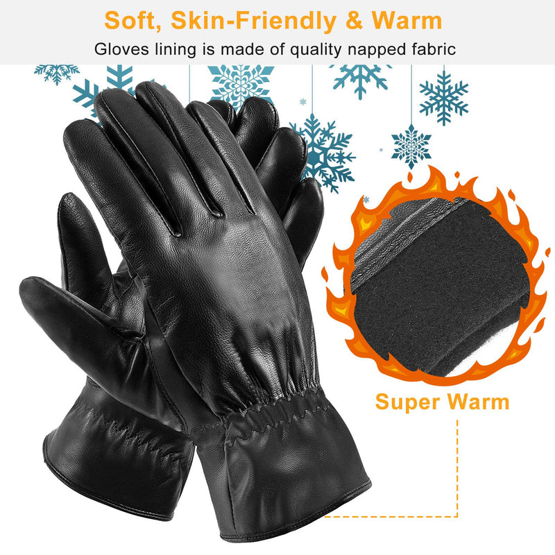 Black Leather Thermal Gloves – Windproof and Comfortable for Outdoors