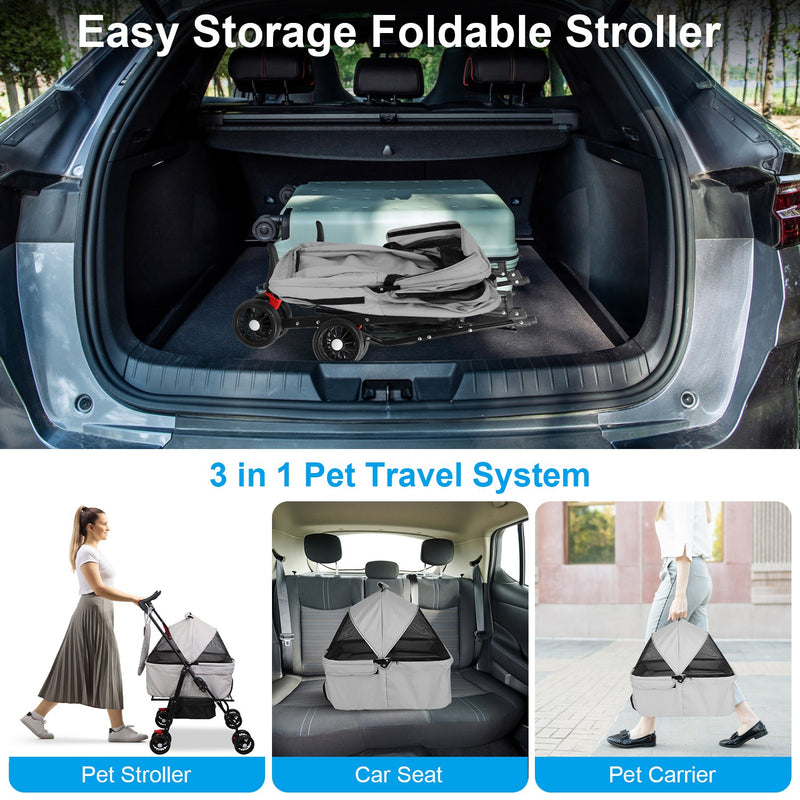 Pet Travel Stroller - With Removable Lining and 2 Compartments