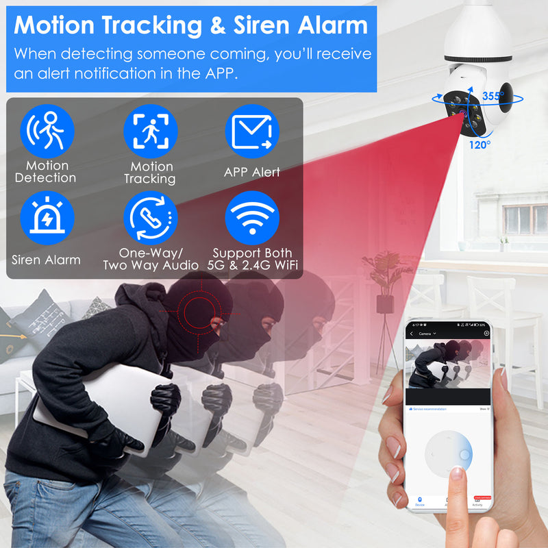 LED Security Camera – E27 Bulb with Night Vision, Audio, and Alexa/Google Control