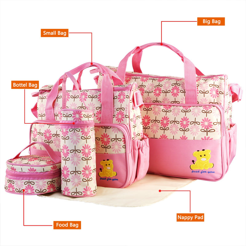 Multifunctional Diaper Bag – 5 Pieces with Changing Pad and Organizer Bags