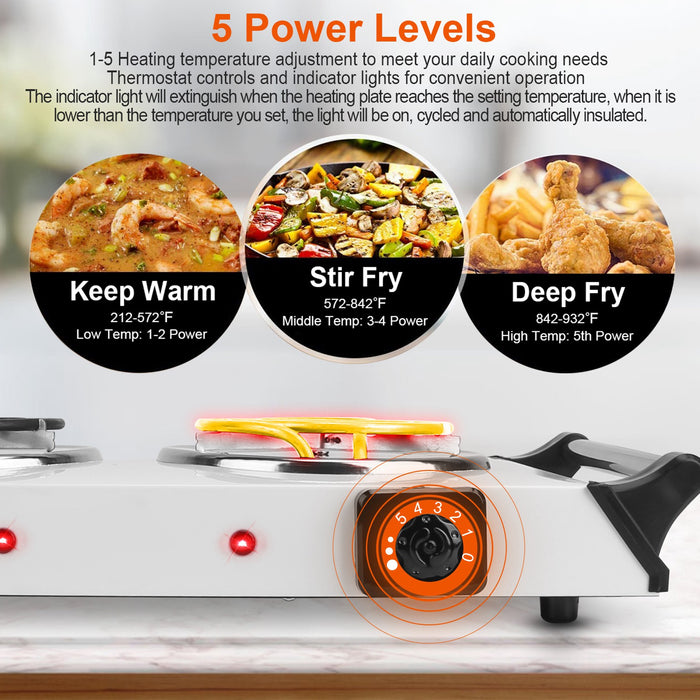 2000W Double Electric Burner – 5 Temperature Levels