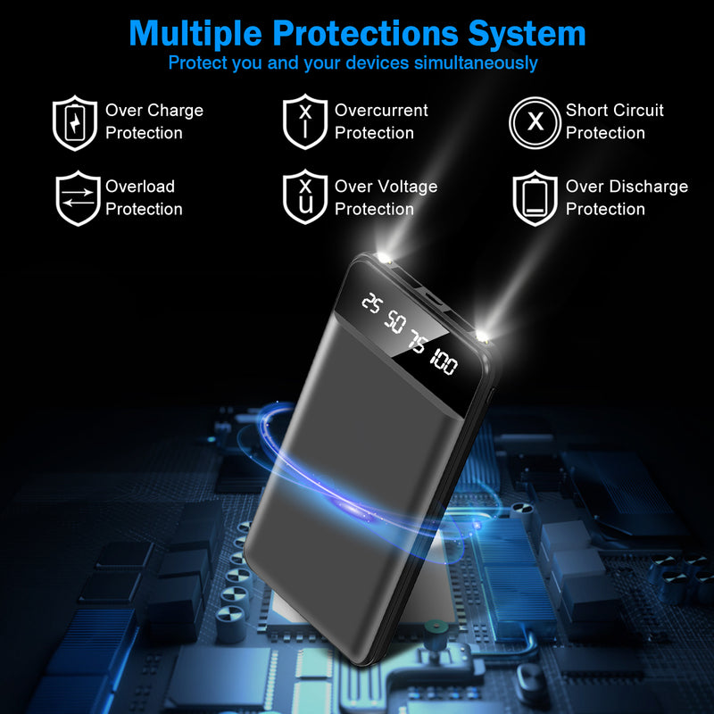 10000mAh Power Bank – Ultra-thin with 2 USB Ports and LED Flashlight