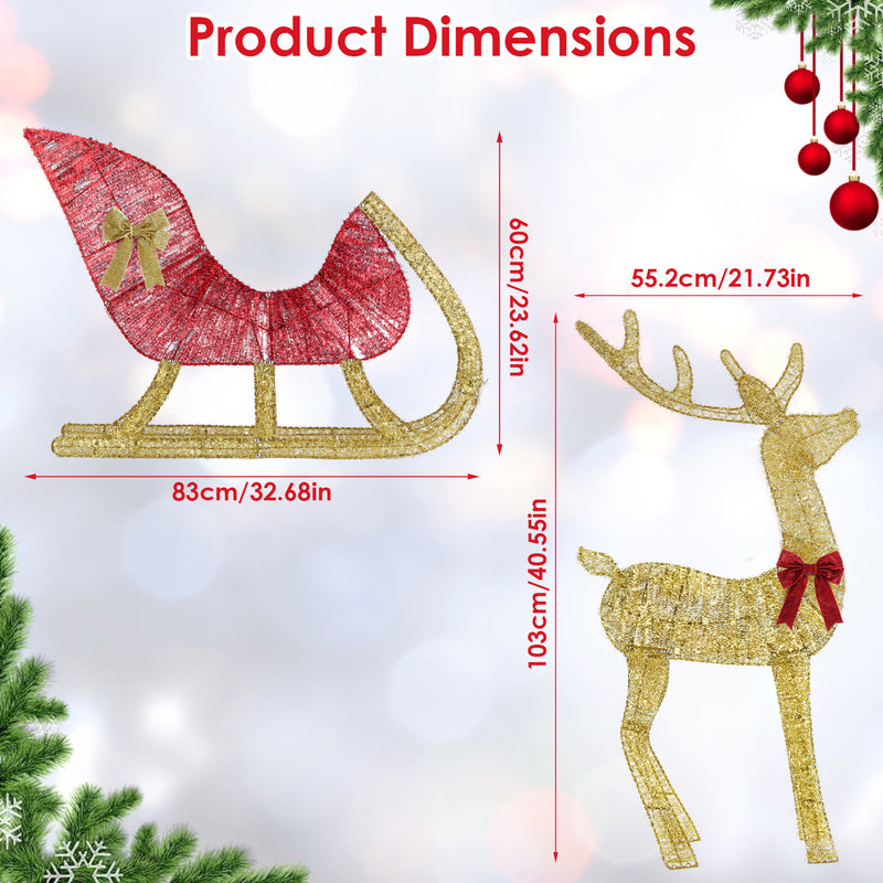 Illuminated Christmas Reindeer and Sleigh Decoration – 50 LEDs, 8 Modes