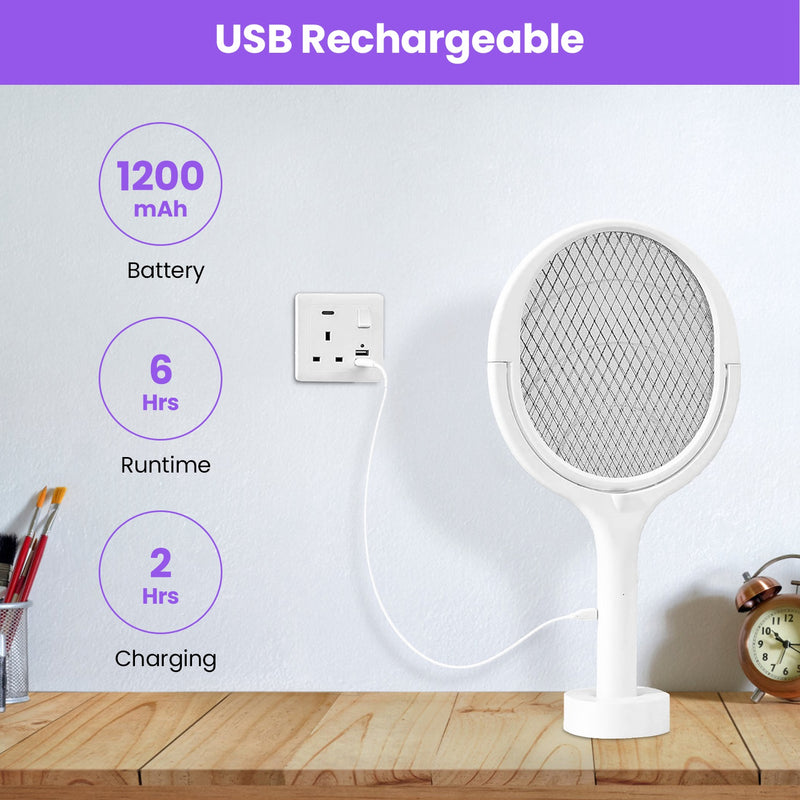3-in-1 Electric Mosquito Swatter – 3200V with Telescopic Rod