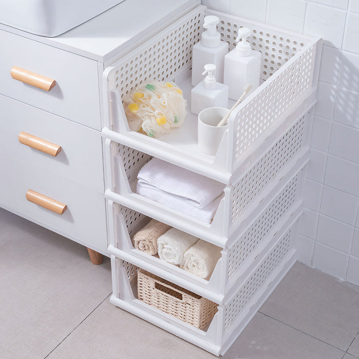 Set of 4 Foldable Storage Boxes – Stackable in White Plastic