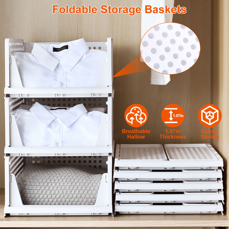Set of 4 Foldable Storage Boxes – Stackable in White Plastic