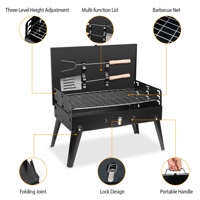 Foldable Charcoal Barbecue with Shelf – Portable Travel Grill
