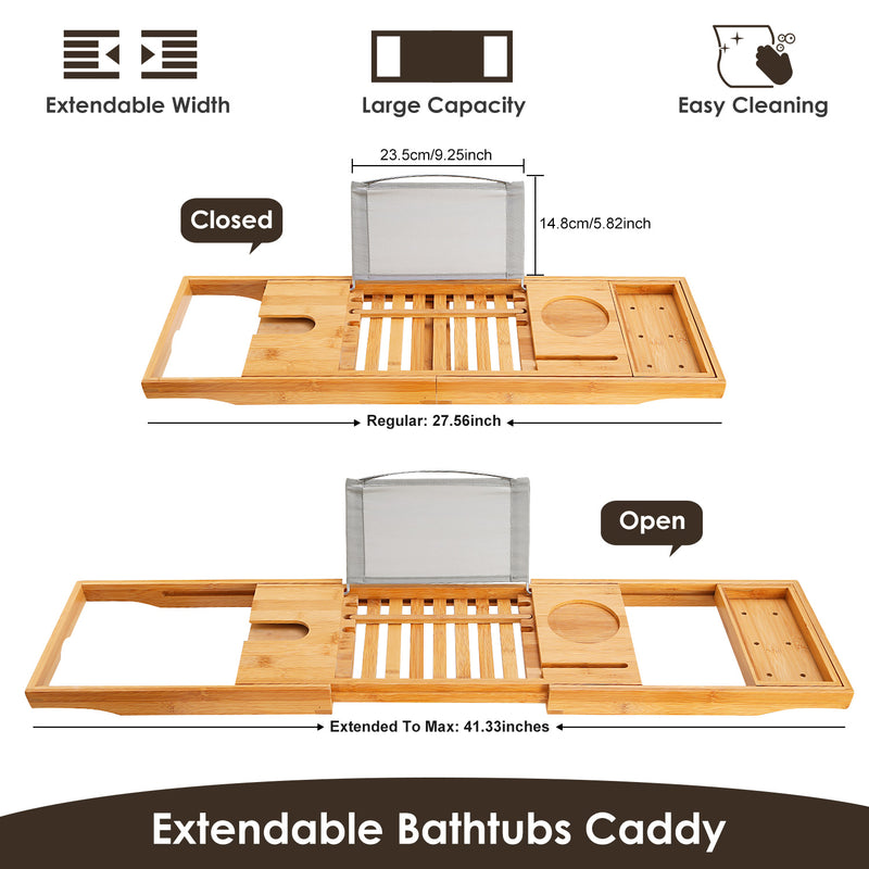 Extendable Bamboo Bathtub Caddy – Multifunctional with Stand