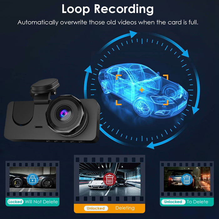 Dashcam – Triple Camera with G-Sensor and Automatic Parking Monitor