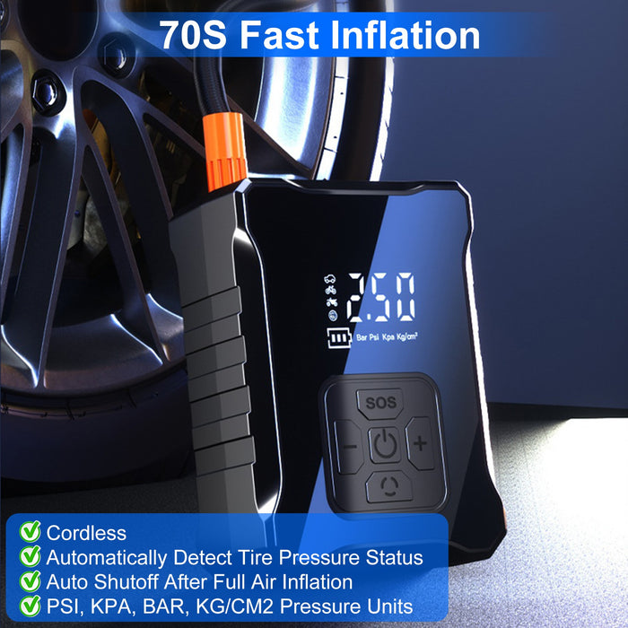 Digital Air Compressor 150PSI – Cordless Inflator with LED Light and Emergency Battery
