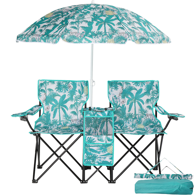 Double Folding Chair with Umbrella – Portable for Outdoor Use