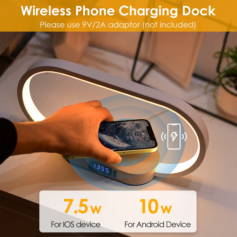 Bedside Lamp with Clock and Charging Port