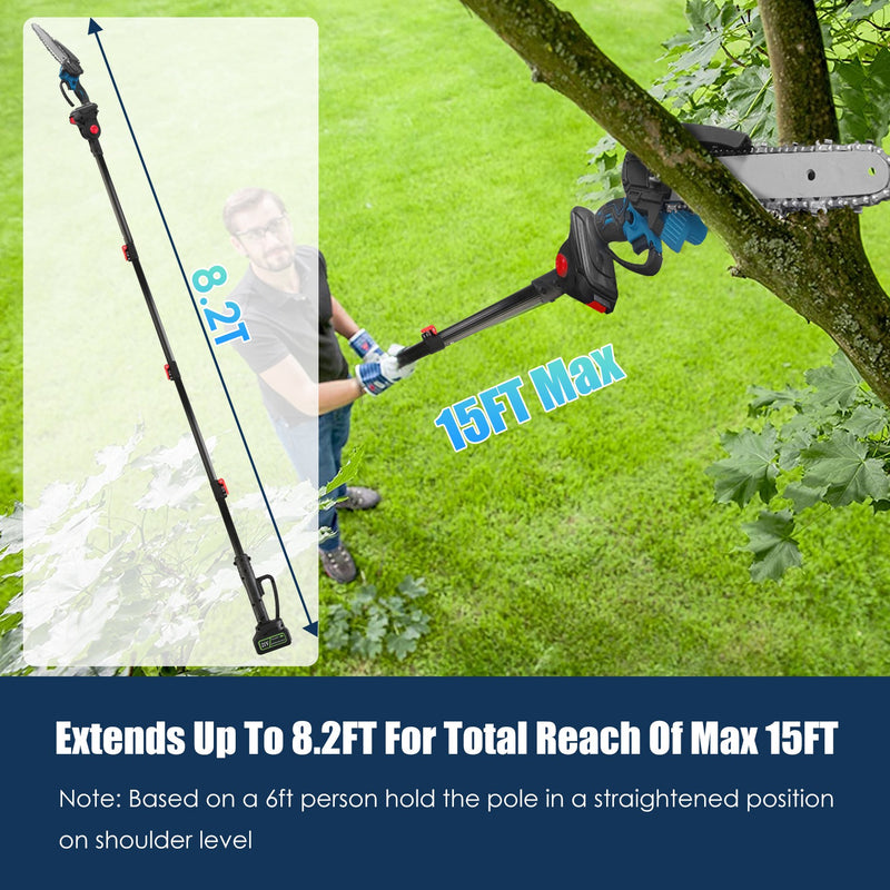 2-in-1 Cordless Chainsaw – Handheld and Pole with 2 Batteries