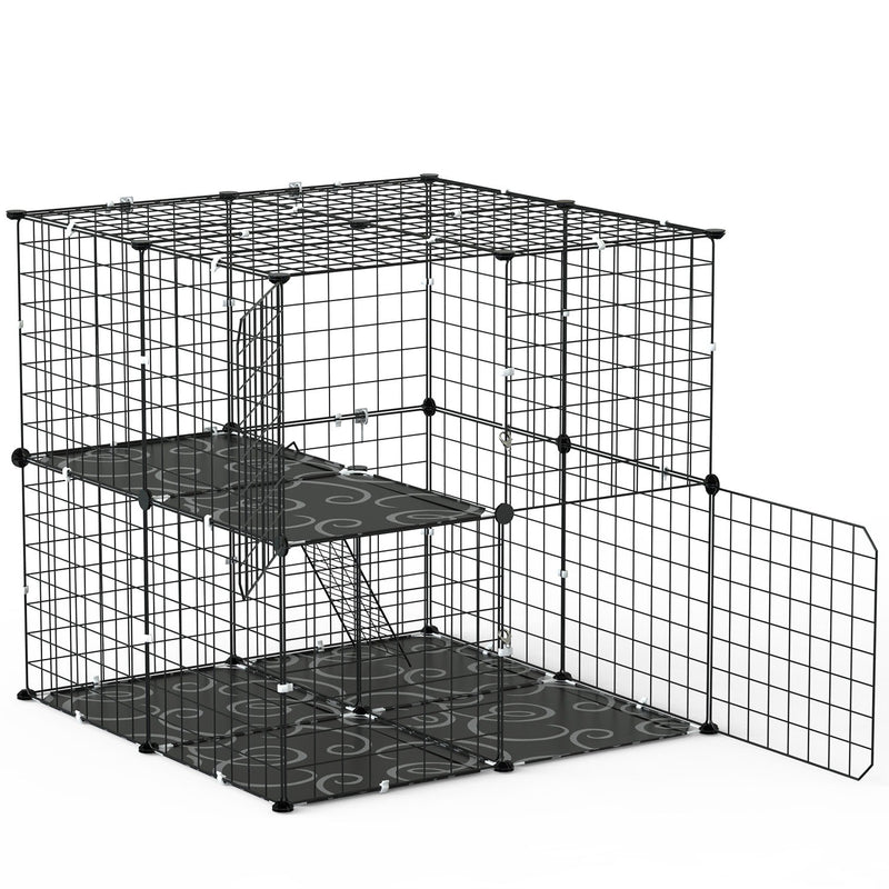 2-Tier Cat Cage – Metal Playpen with Ladder