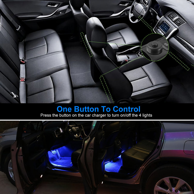 Interior LED Car Lights – 4-Piece Set with DC 12V Charging and Decorative Blue Light