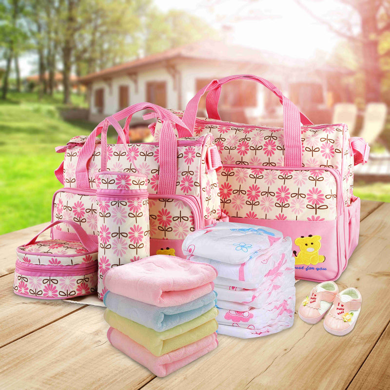 Multifunctional Diaper Bag – 5 Pieces with Changing Pad and Organizer Bags