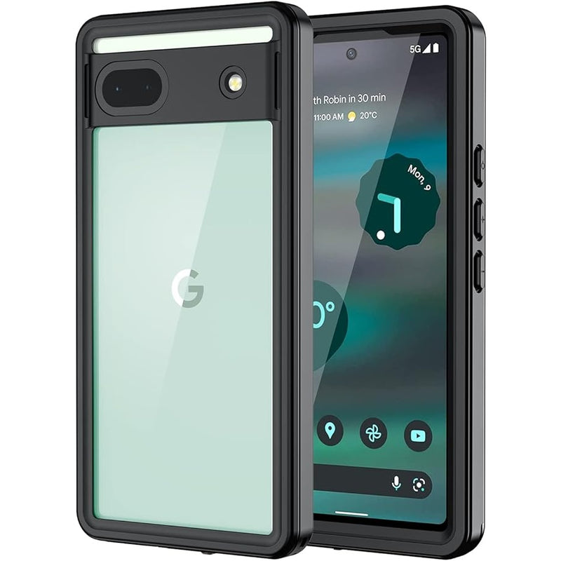 Funda impermeable y a prueba de golpes para Google Pixel 6A con protector de pantalla, resistente al agua IP68, color negro
