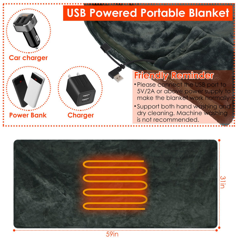 Heated USB Blanket – Flannel Thermal Shawl with 3 Temperature Levels