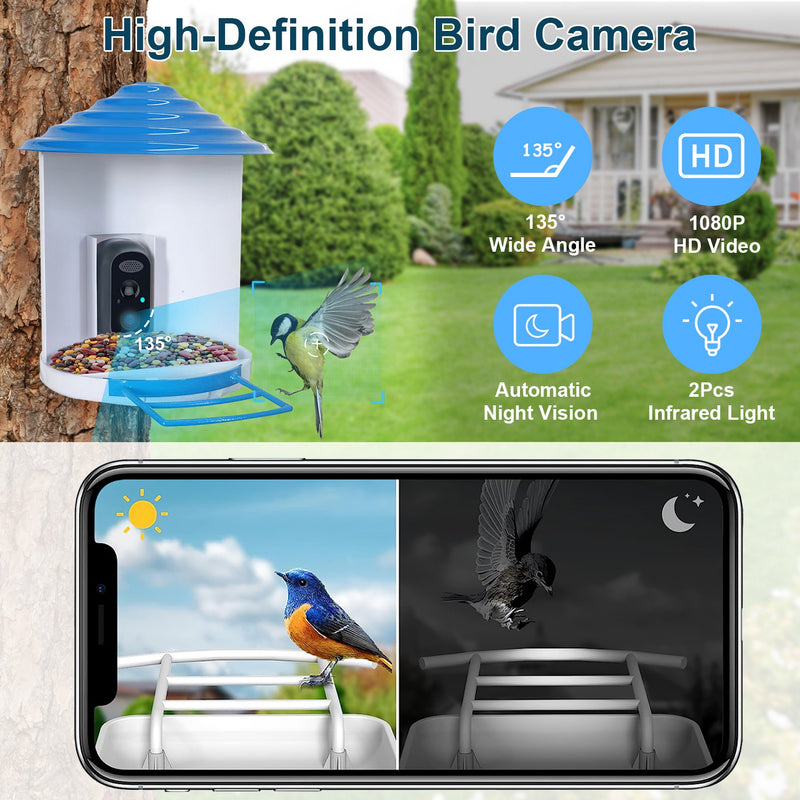 Smart Bird Feeder with Solar Camera 1080P HD – AI and WiFi