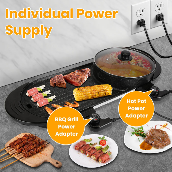 2-in-1 Electric Pot 2200W – Hot Pot with Non-Stick Korean Grill and Independent Control