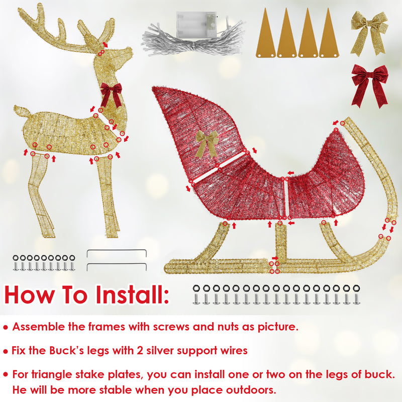 Illuminated Christmas Reindeer and Sleigh Decoration – 50 LEDs, 8 Modes