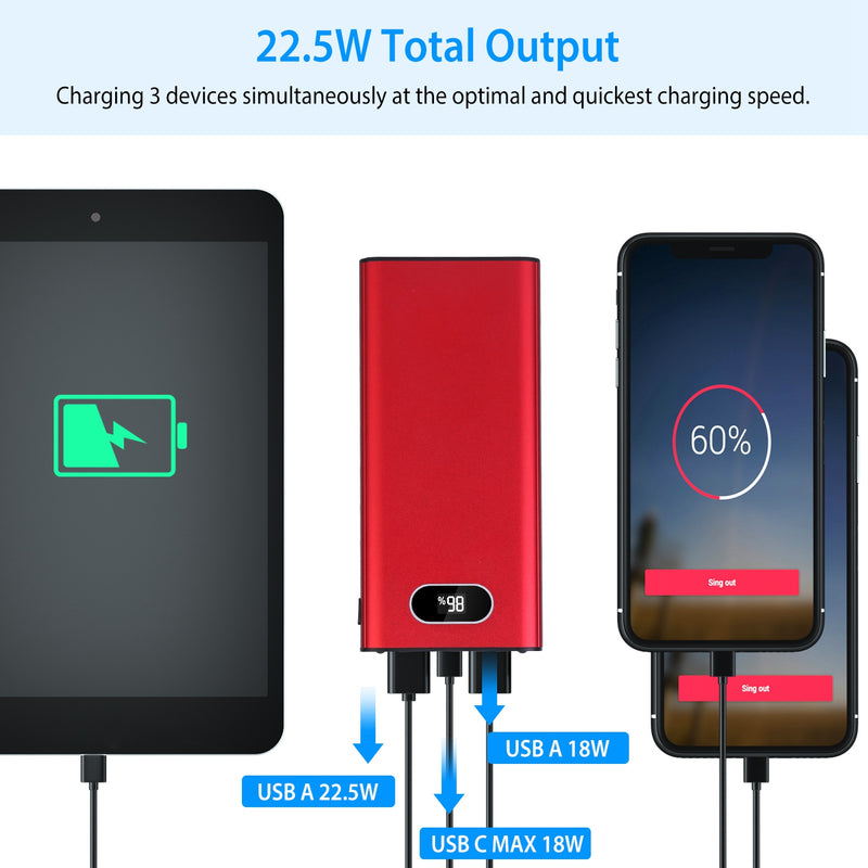 20000mAh Portable Charger – Compact Power Bank with Dual USB Output and LED Light