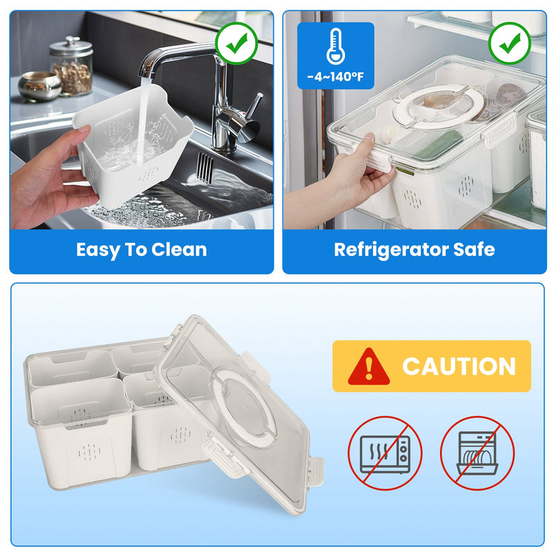 Set of 2 Food Containers with Strainers – 8 Baskets, Airtight Lid, and Large Capacity