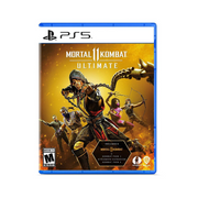 Caja del videojuego Mortal Kombat 11 Ultimate para PlayStation 5 con ilustraciones de personajes y logotipo del juego.
