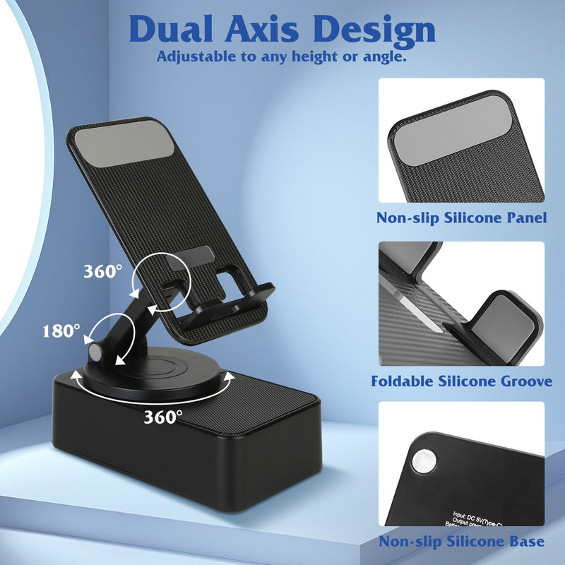 Foldable 360° Stand – Bluetooth Speaker with 5000mAh Battery and LED Light