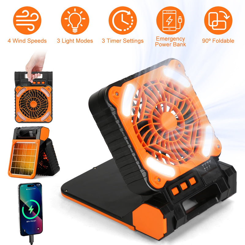 3-in-1 Solar Camping Fan – With LED Lantern and Rechargeable Power Bank