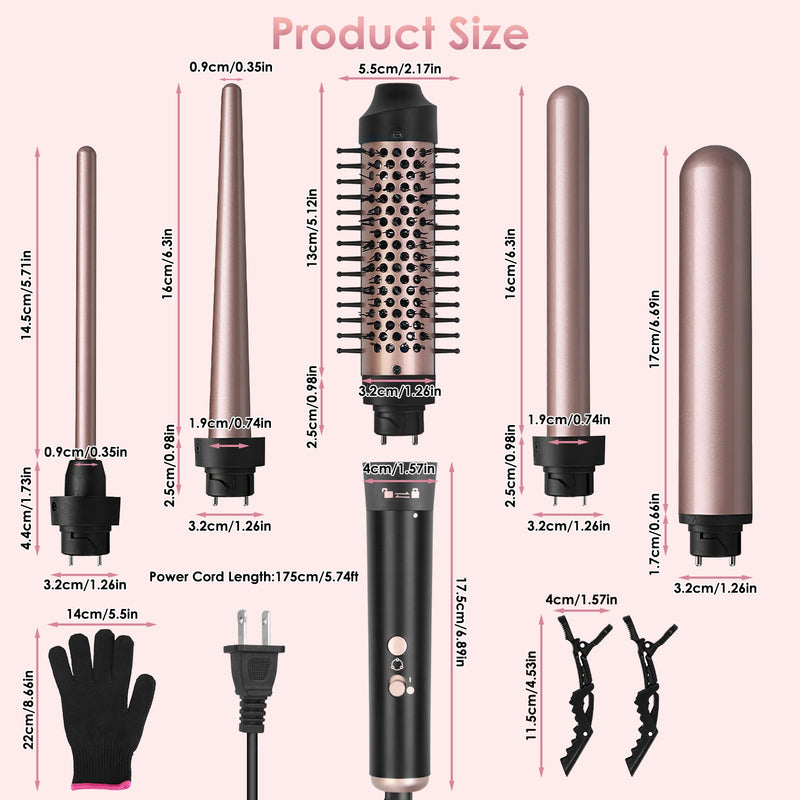 Anti-tangle Thermal Brush – 5-in-1 Curling Iron with 360° Swivel Cord
