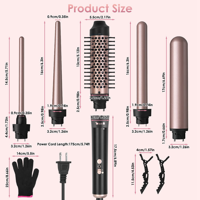 Anti-tangle Thermal Brush – 5-in-1 Curling Iron with 360° Swivel Cord