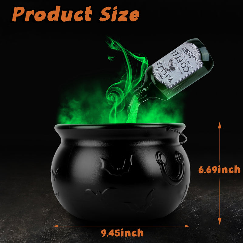 Halloween Cauldron with Floating Bottle and LED Mist Decoration