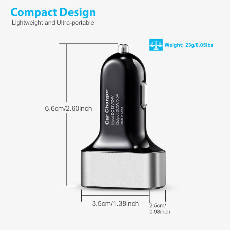 Car Charger 3 Ports – Compact, 30W for Phones and Tablets