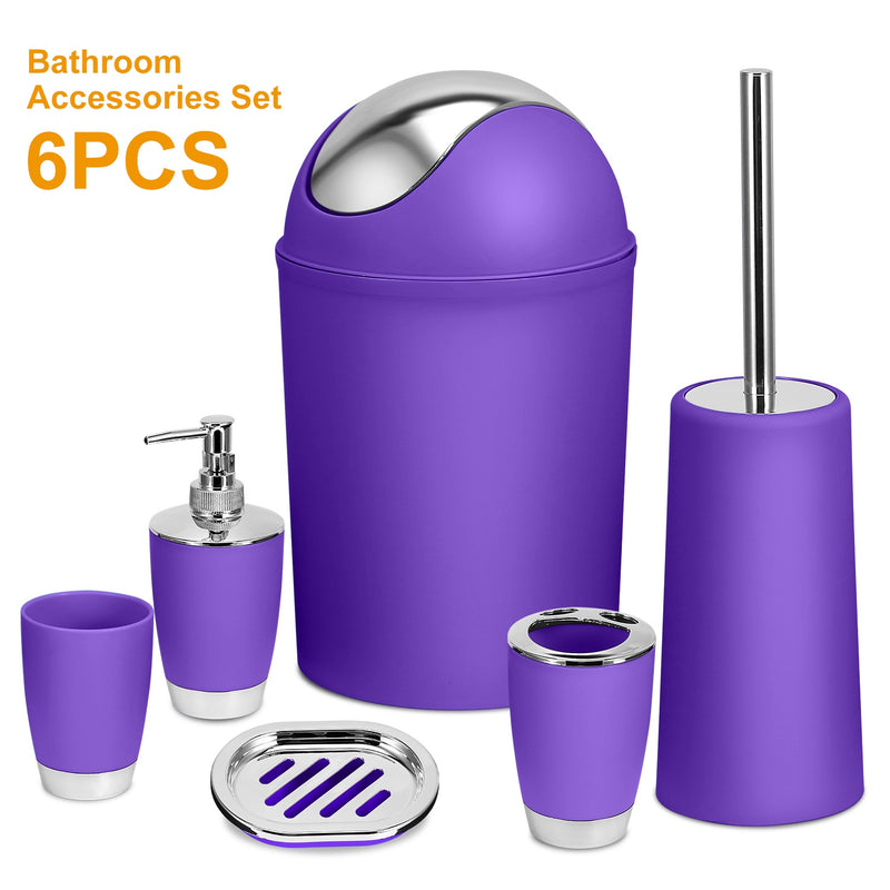 Elegant Bathroom Set - 6 Pieces with Soap Dish, Toilet Brush, and Waste Bin