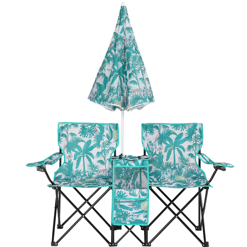 Double Folding Chair with Umbrella – Portable for Outdoor Use