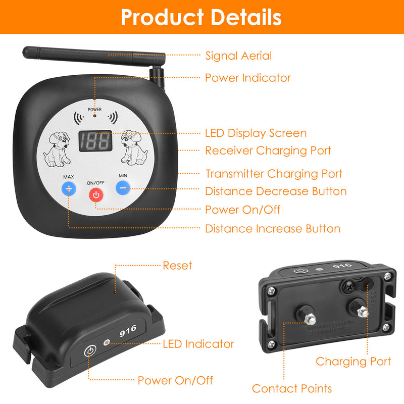 GPS Dog Fence System - Rechargeable Wireless Collar with Alert and Vibration