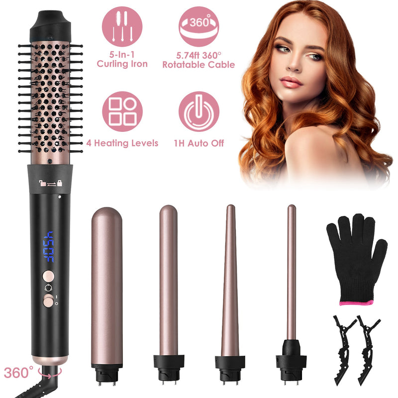 Anti-tangle Thermal Brush – 5-in-1 Curling Iron with 360° Swivel Cord