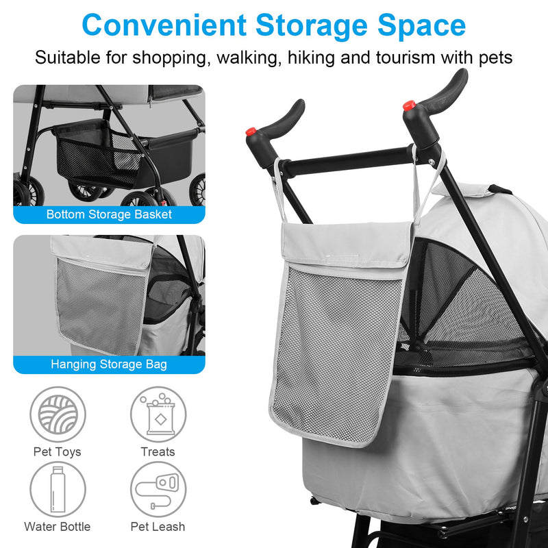 Pet Travel Stroller - With Removable Lining and 2 Compartments