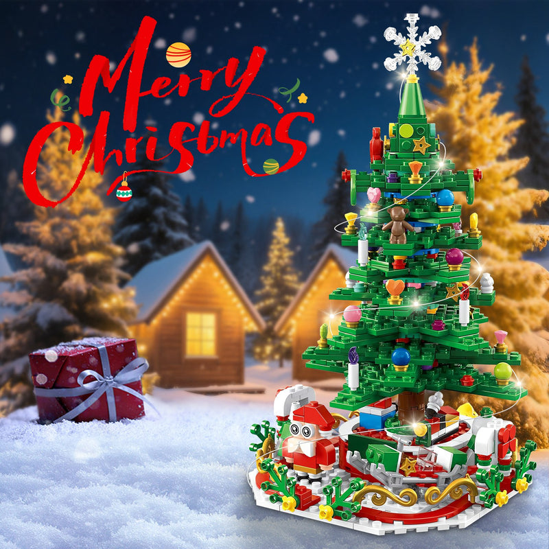 Christmas Tree Building Block Set with LED – 701 Pieces and 24-Day Calendar