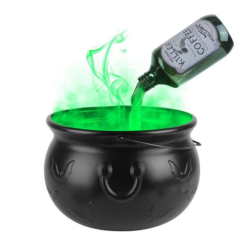 Halloween Cauldron with Floating Bottle and LED Mist Decoration