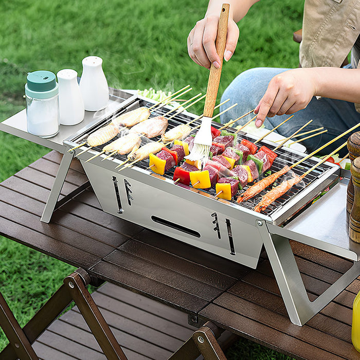 Multifunctional Camping Grill – Barbecue, Fire Pit, and Slow Cooker in Stainless Steel