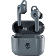 Audífonos Skullcandy Indy Fuel Bluetooth en color negro con diadema y auriculares inalámbricos, vista frontal.